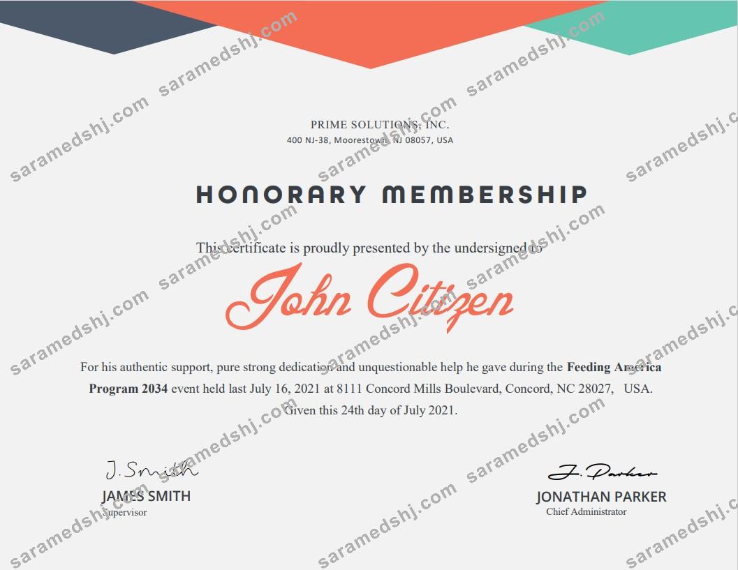 USA Honorary cert